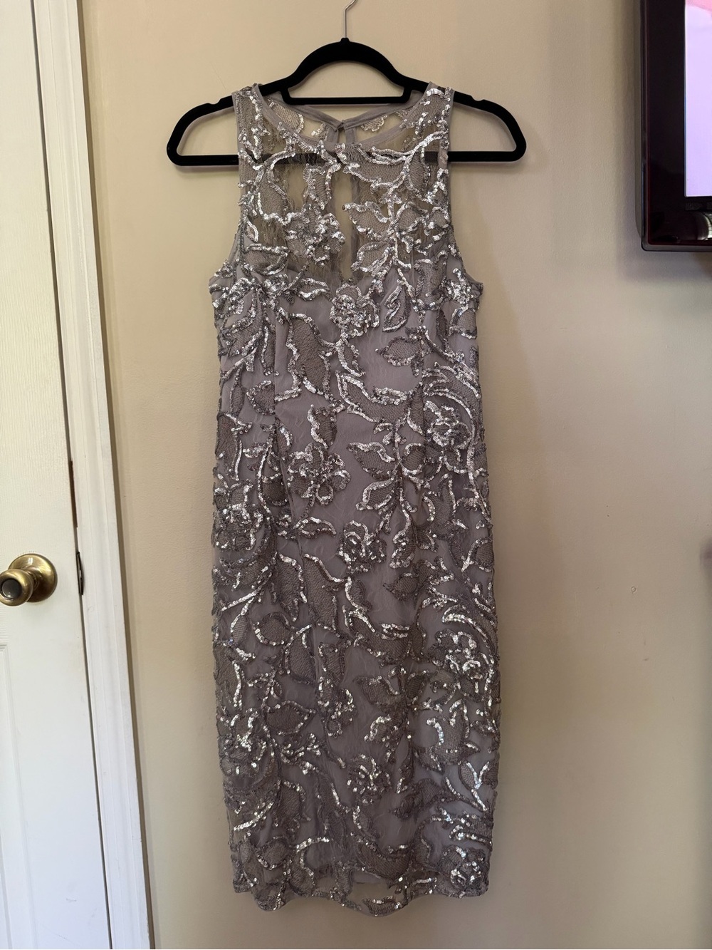 Adrianna Papell Silver formal Sequin Sheath Dress SIZE 6